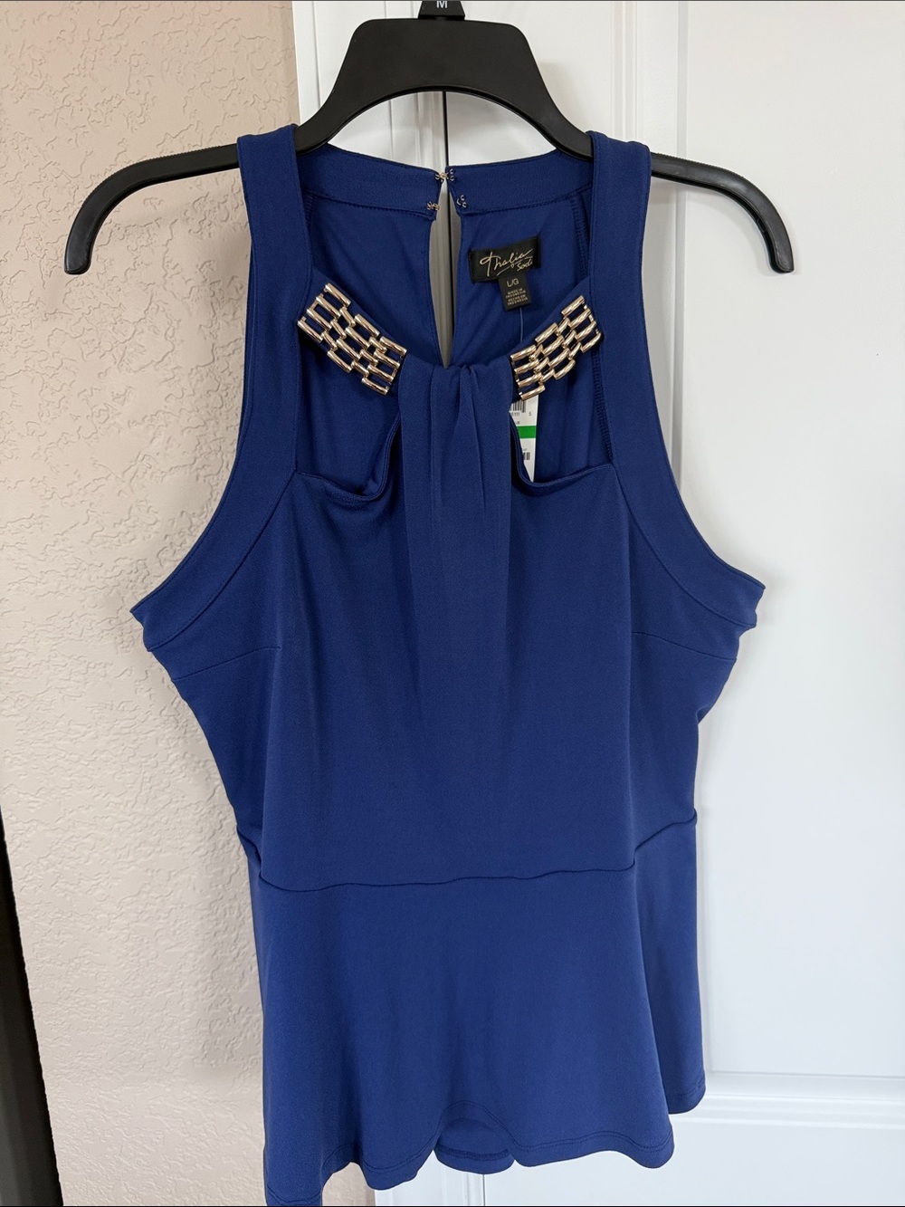 Thalia Sodi Royal Blue Sleeveless Top with Gold Accent